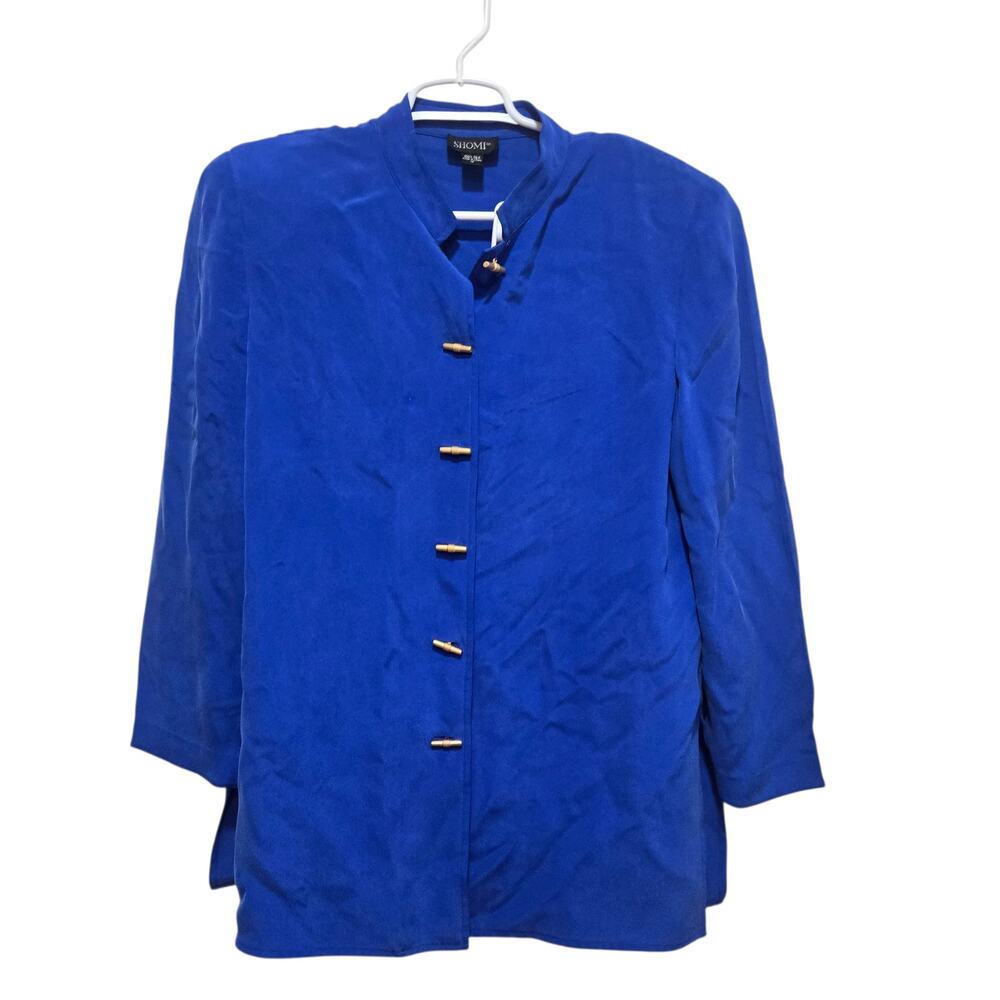 SHOMI 100% Silk Mandarin Collar Frog Closure Blouse Size 12